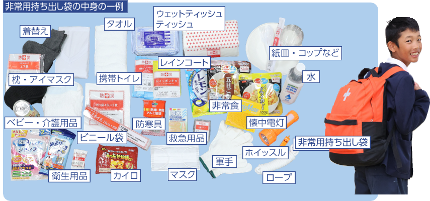 非常用持ち出し袋の中身の一例