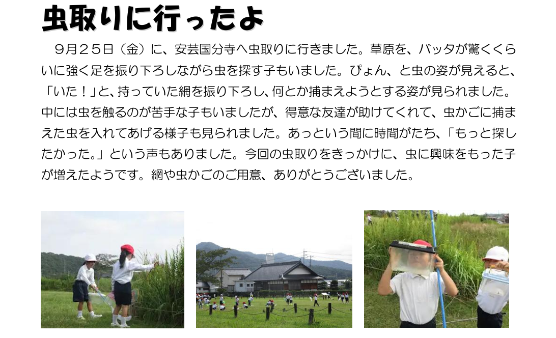 1年生が興味津々に虫取りをする様子
