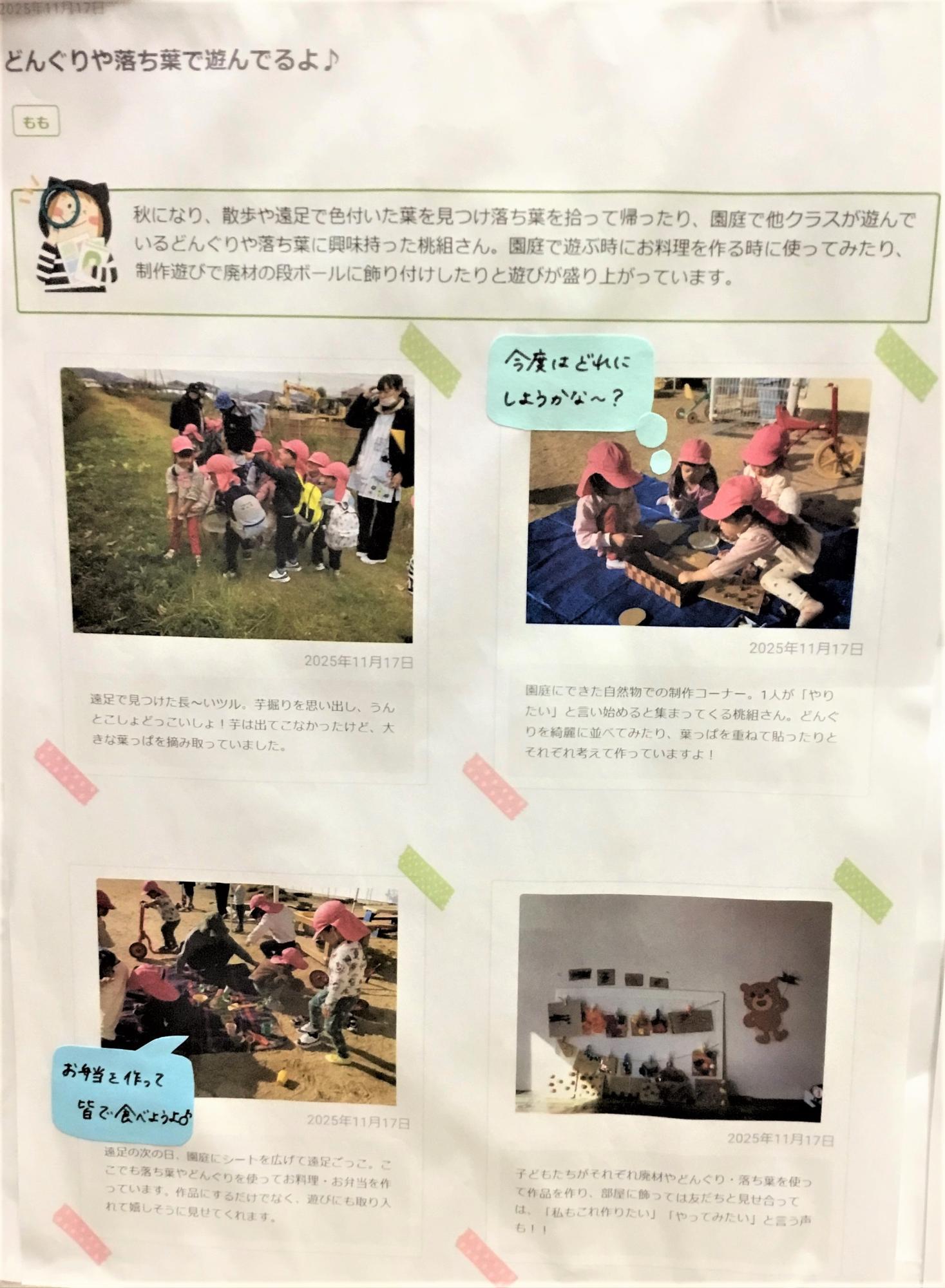 3歳児12月　どんぐりや木の実で遊んでるよ