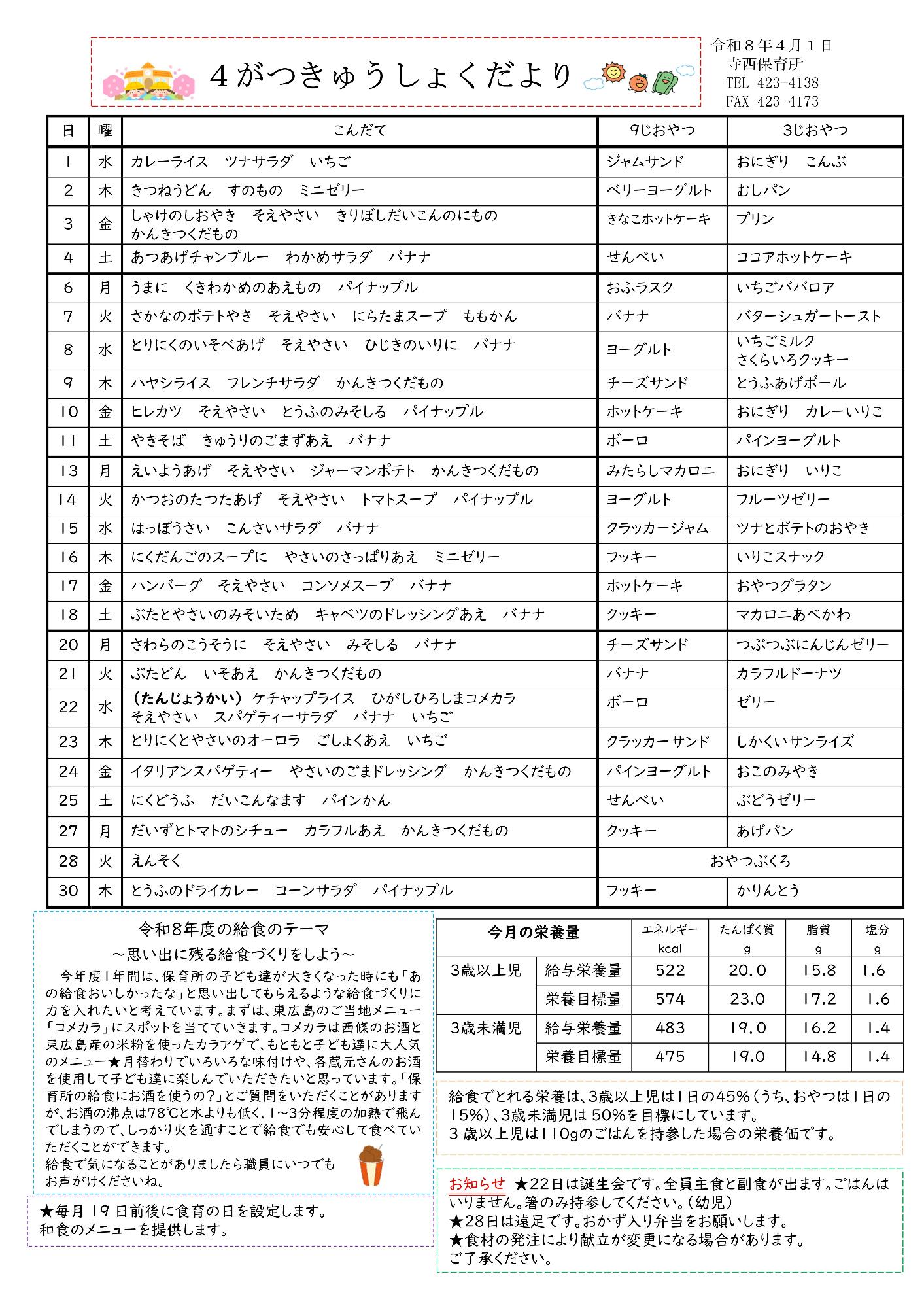 4月給食だより