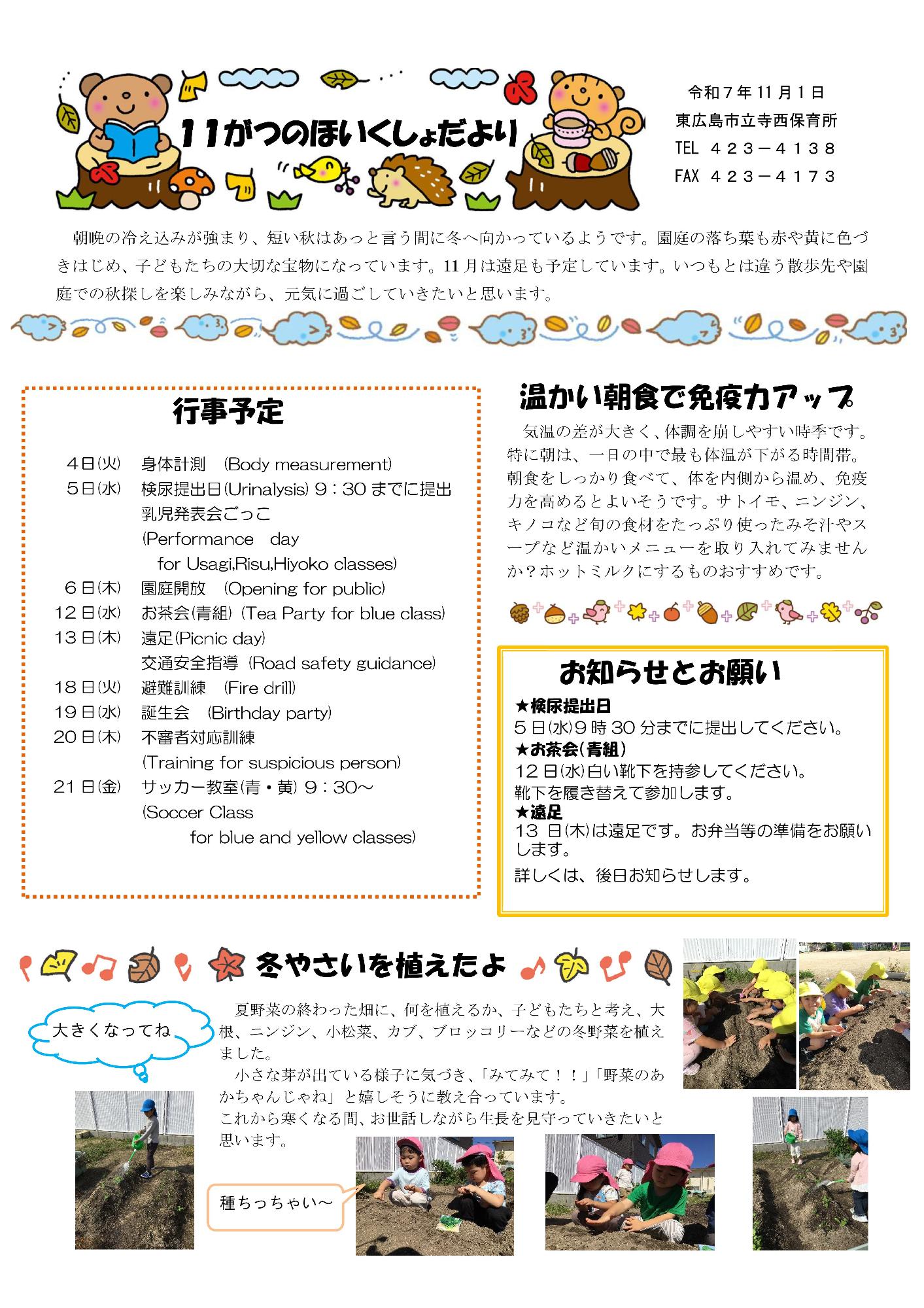 11月保育所だより