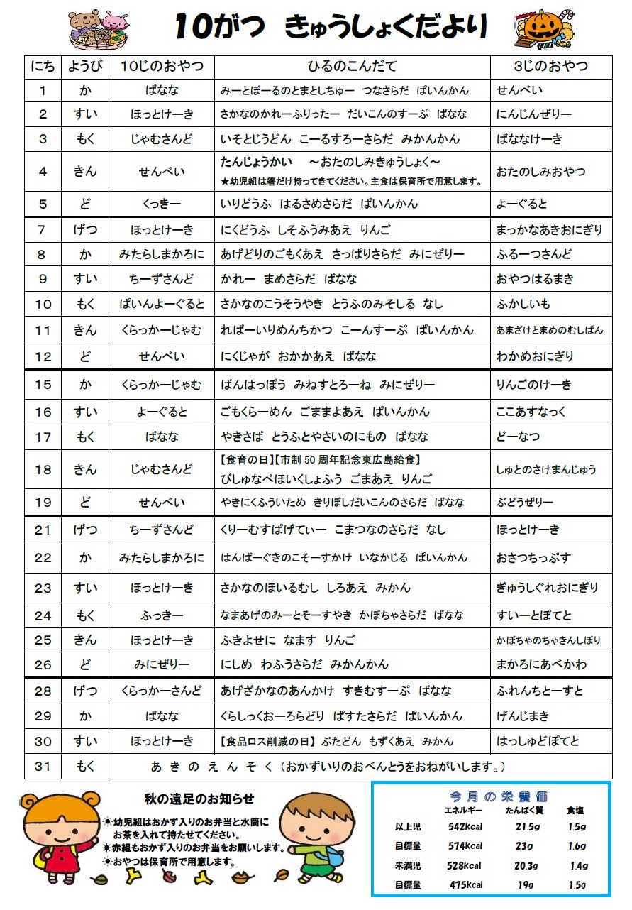 給食だより10月