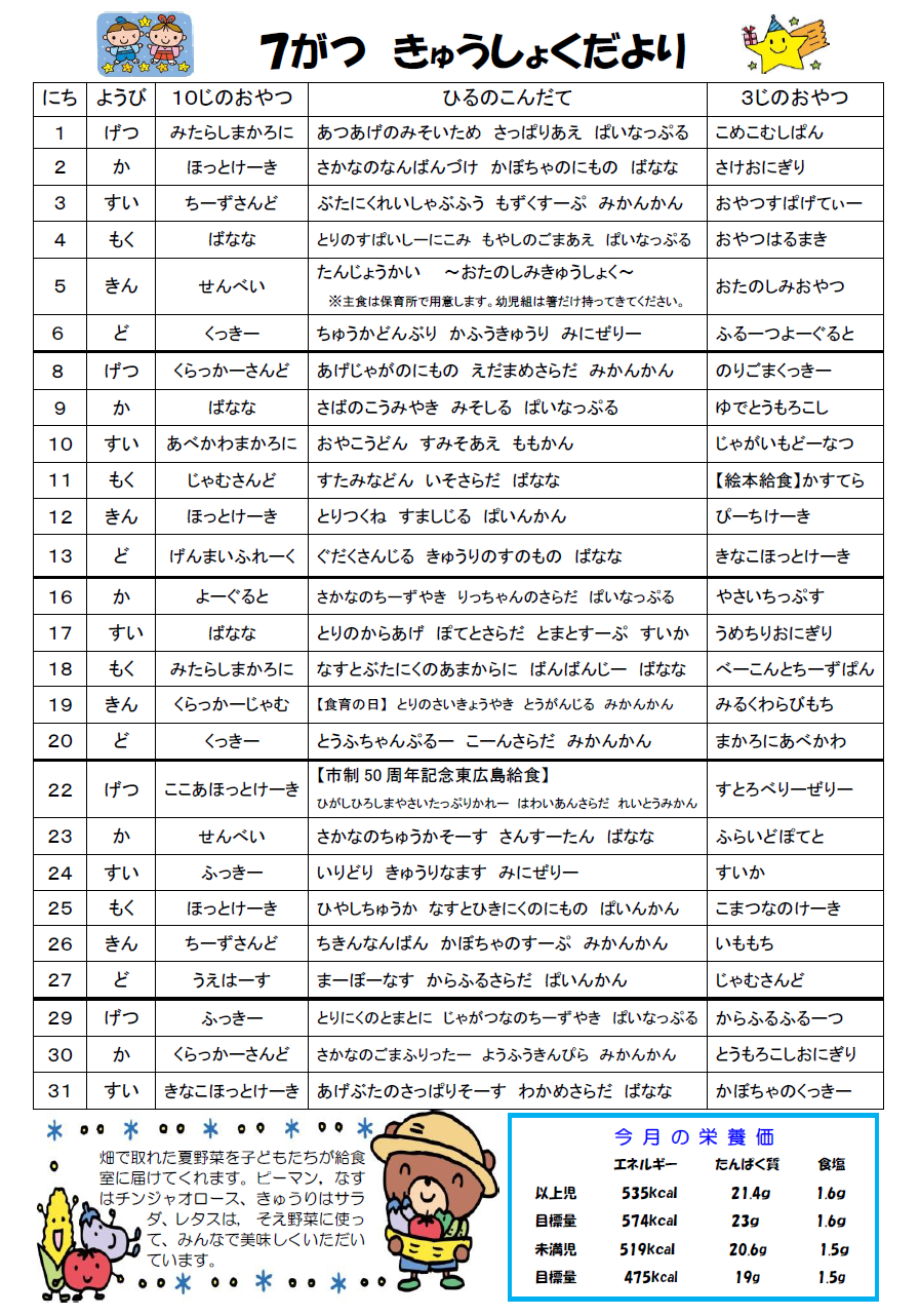 給食だより7月