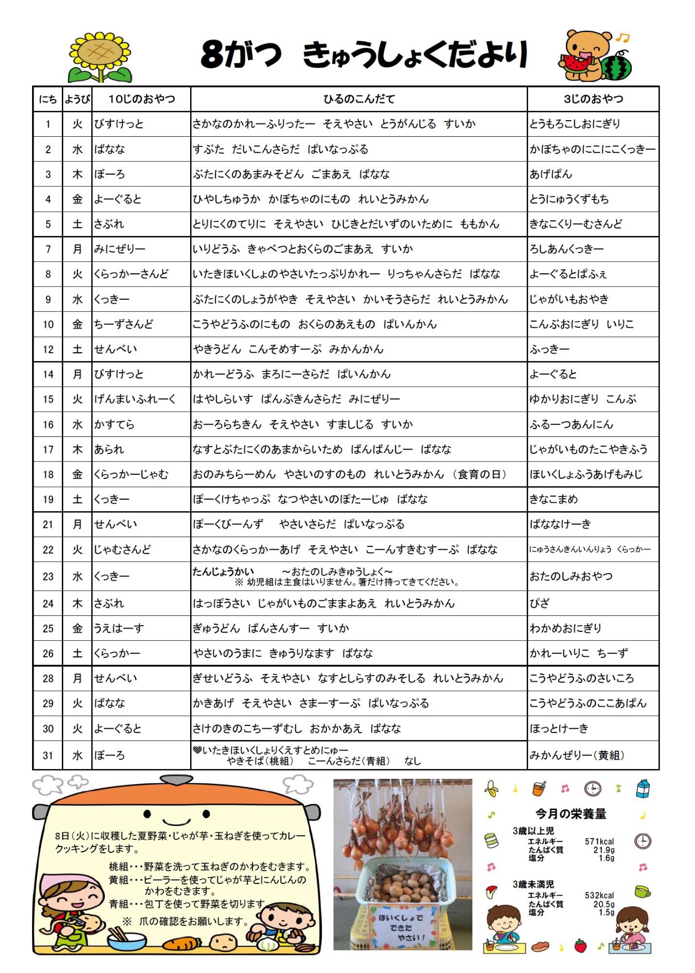 給食だより8月