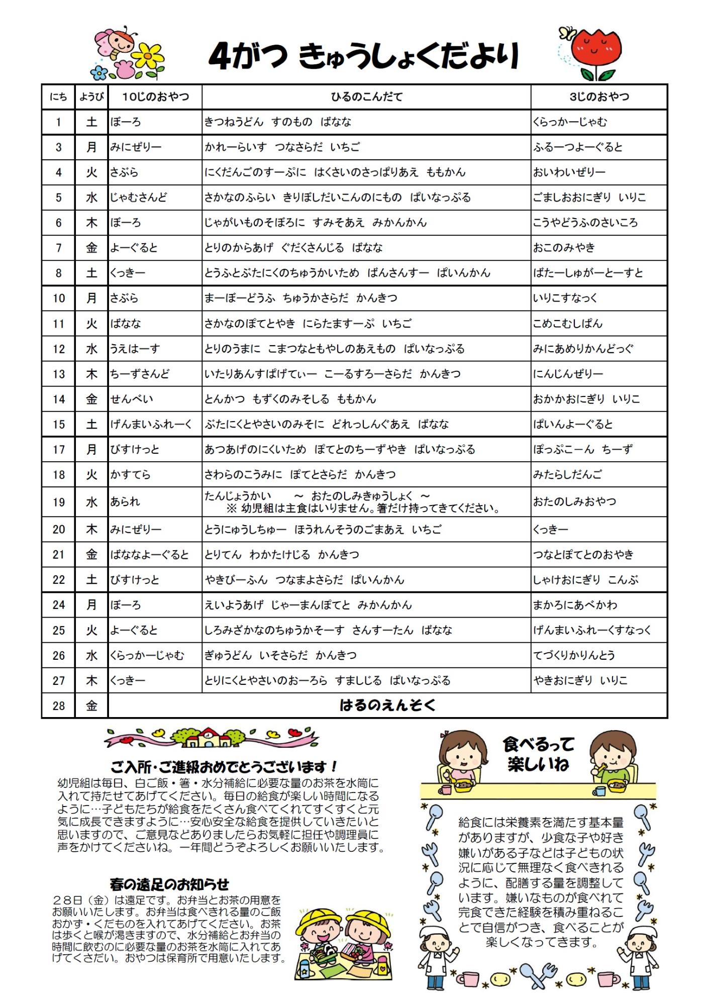 給食だより4月