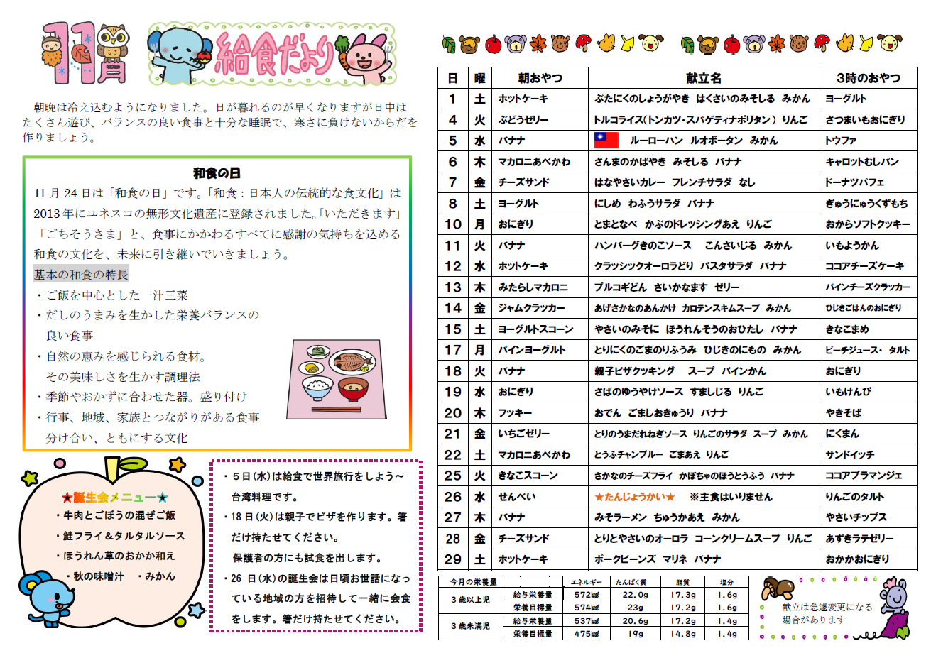 11月給食だより