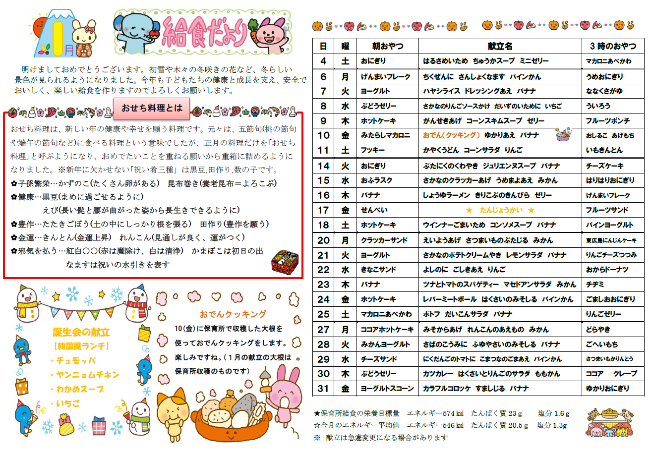 1月きゅうしょくだより