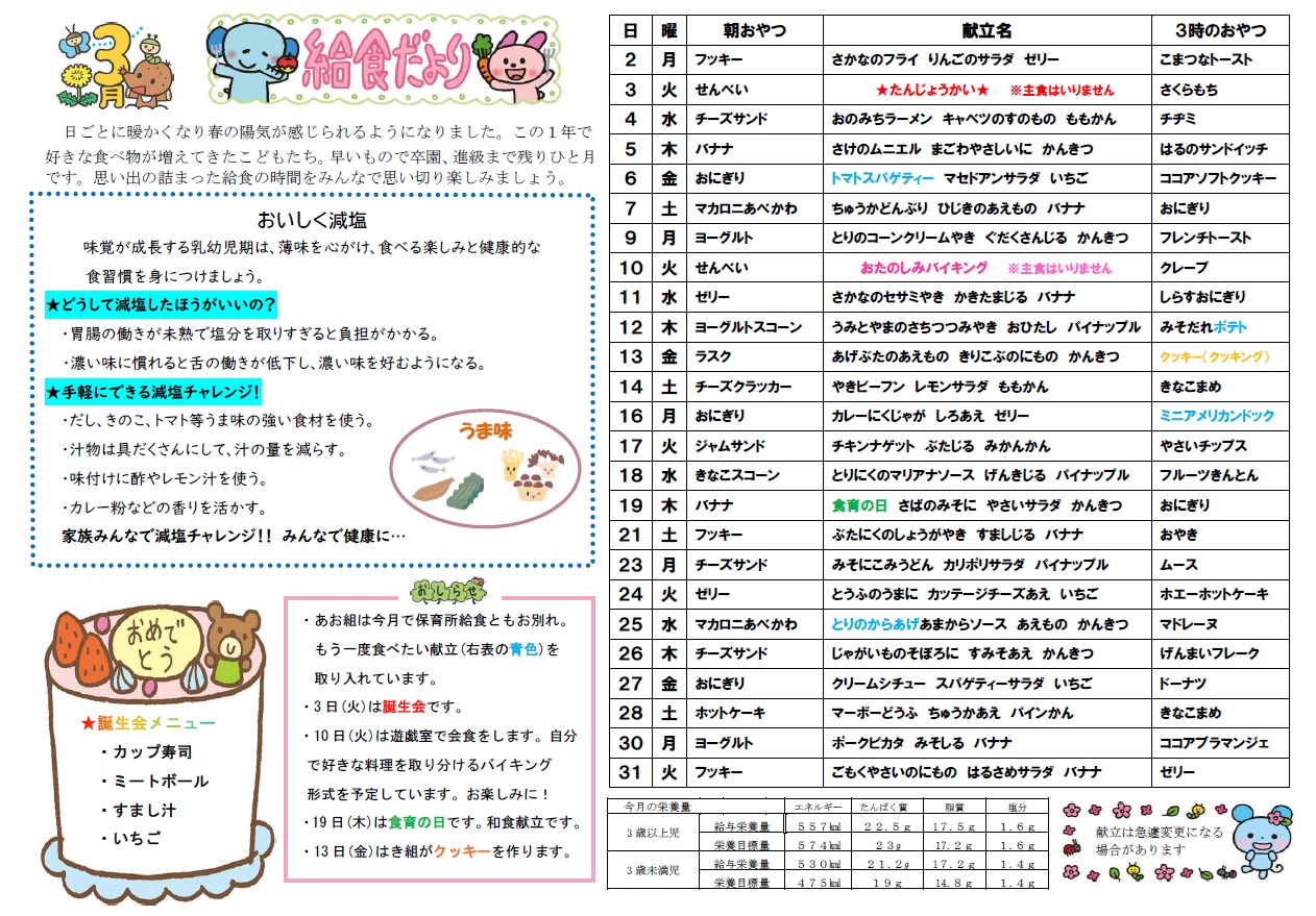 3月給食だより