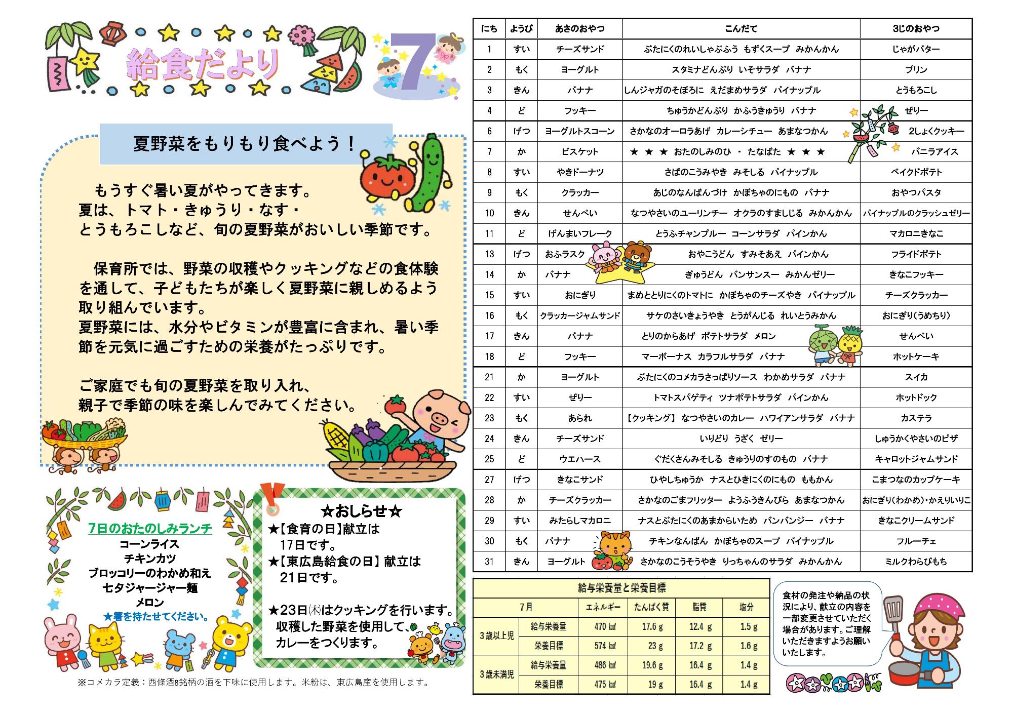 7月給食だより