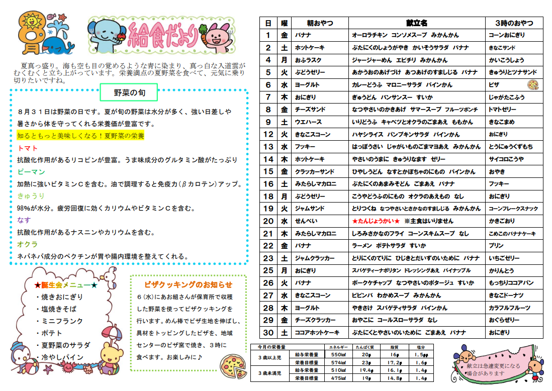 8月給食だより