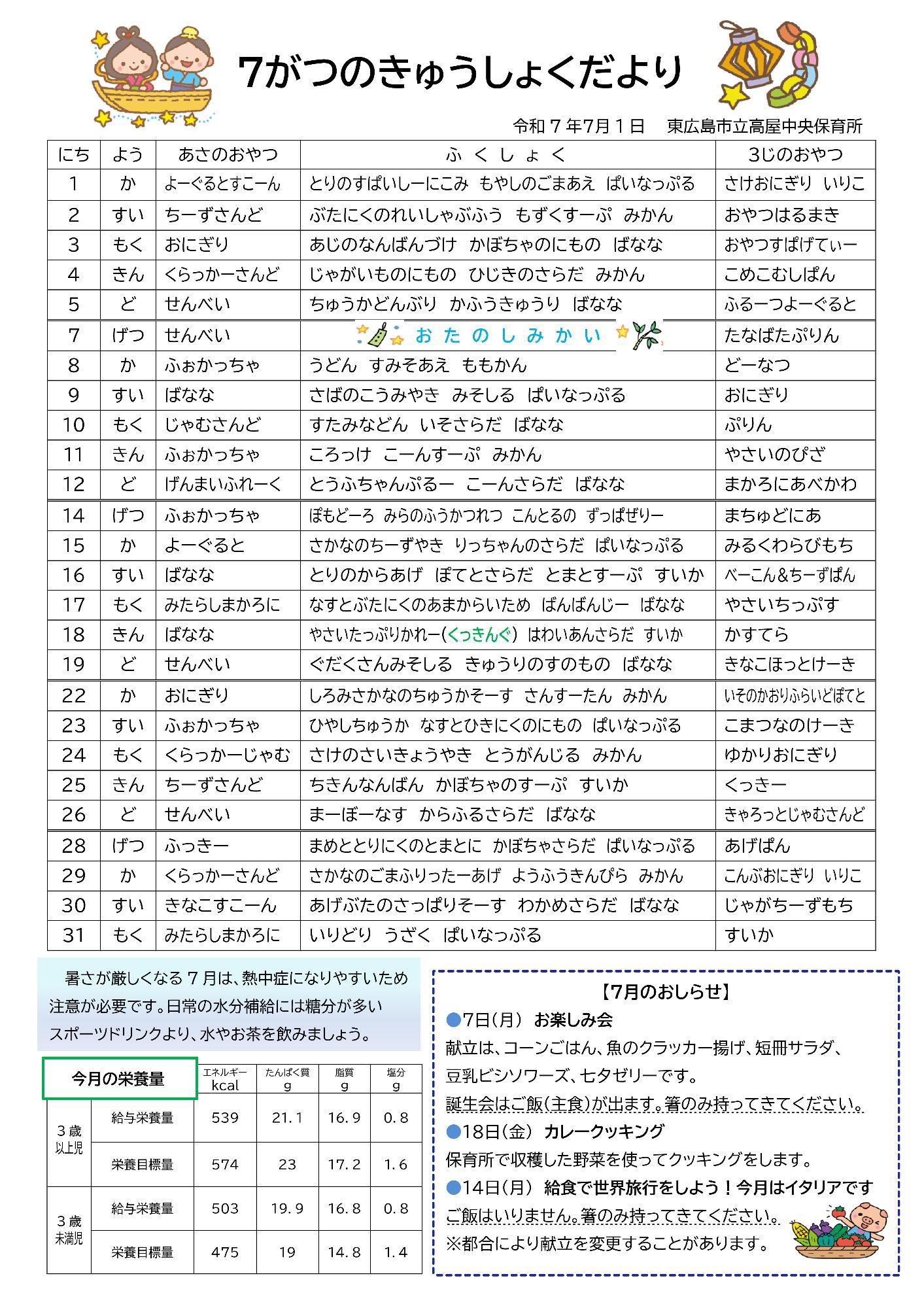 きゅうしょくだより
