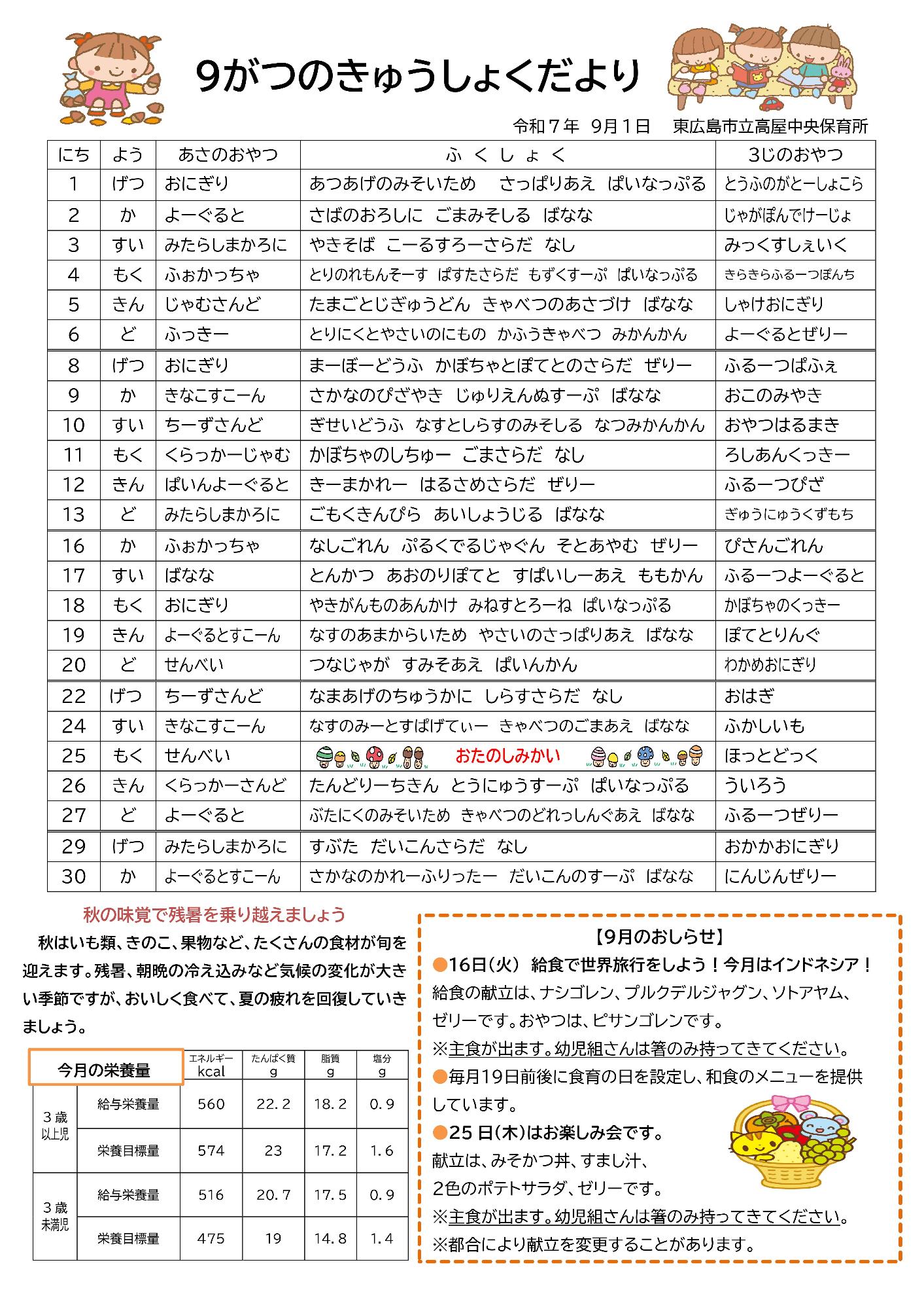きゅうしょくだより