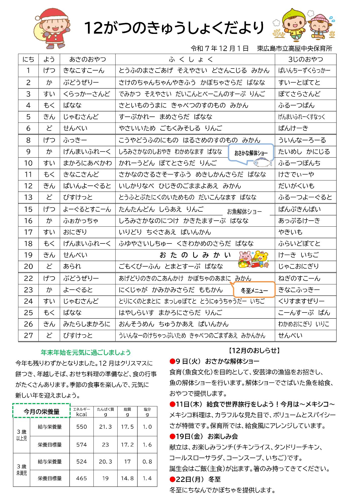 きゅうしょくだより