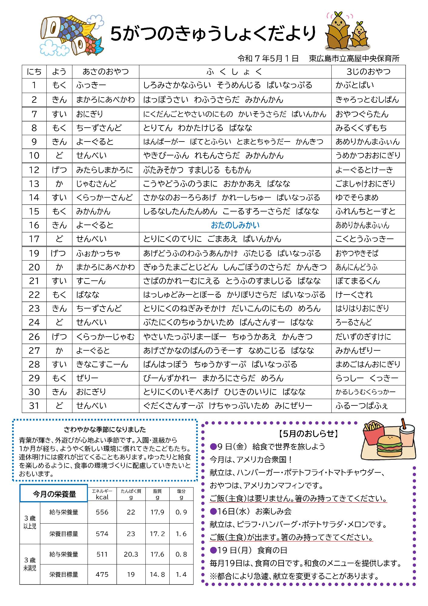 きゅうしょくだより
