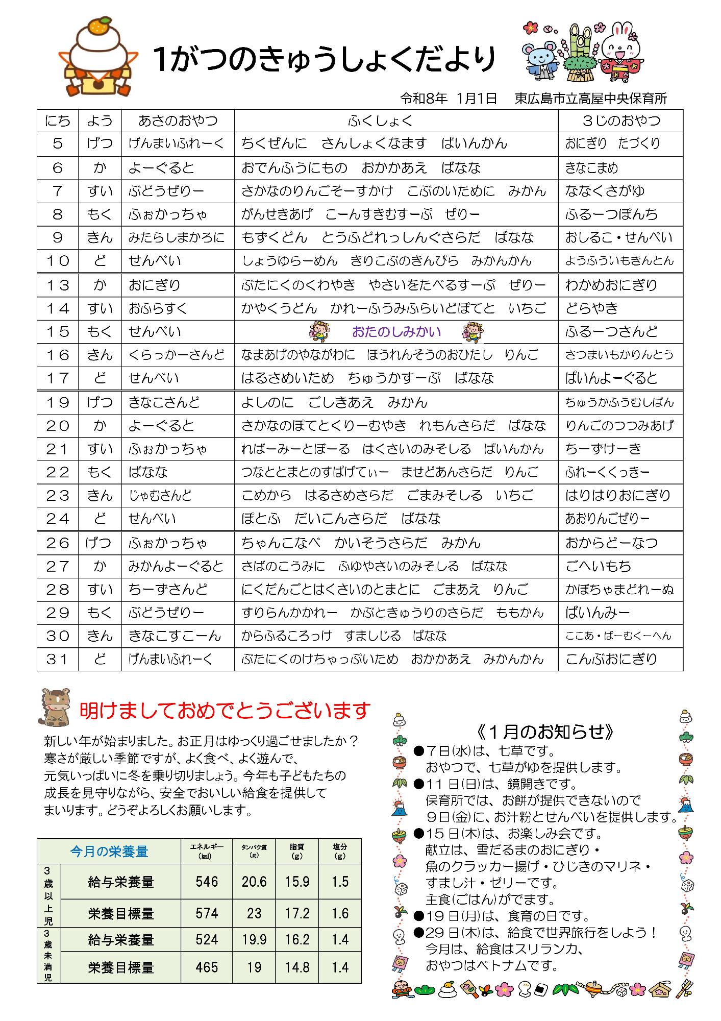 きゅうしょくだより