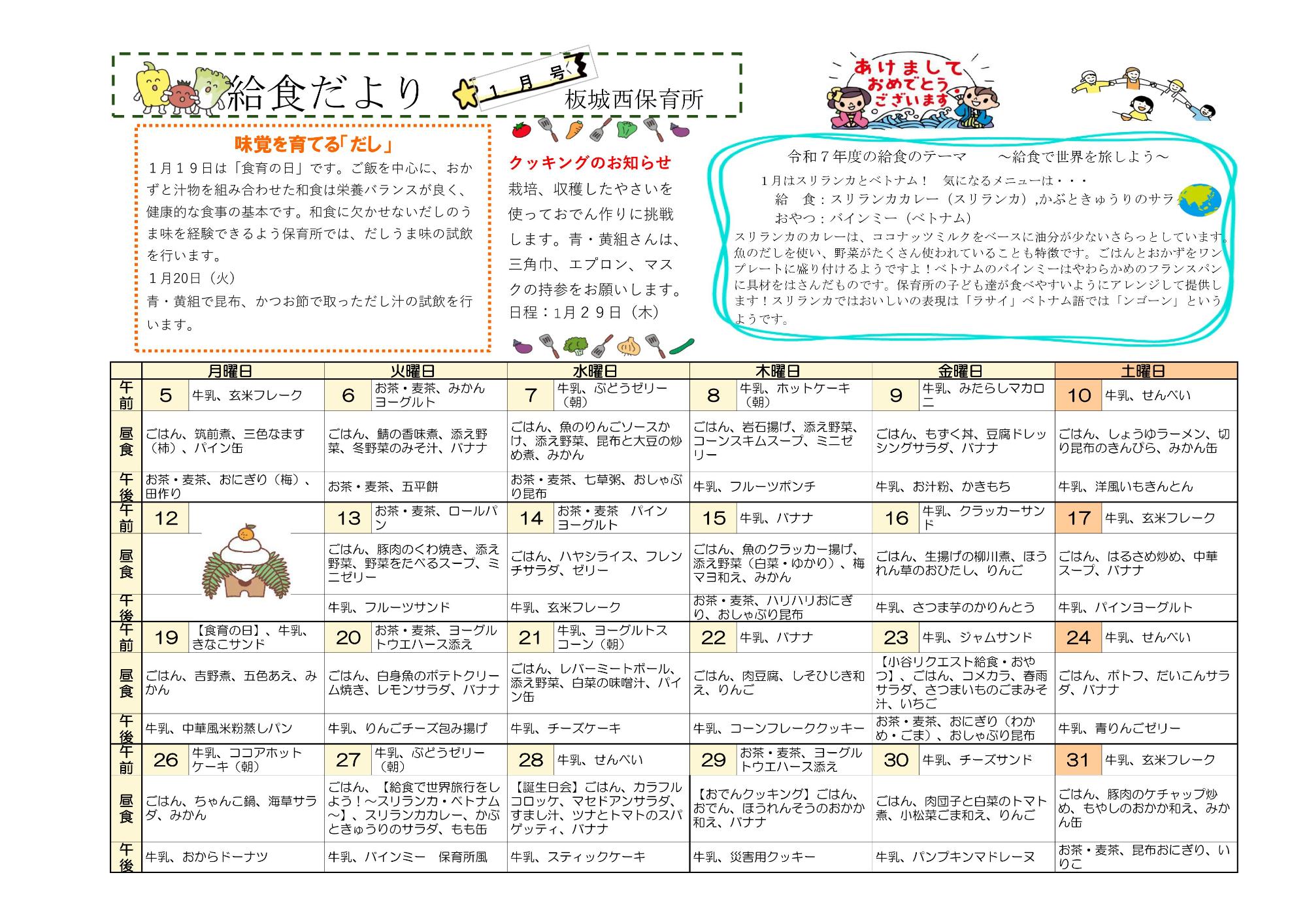 1月給食だより