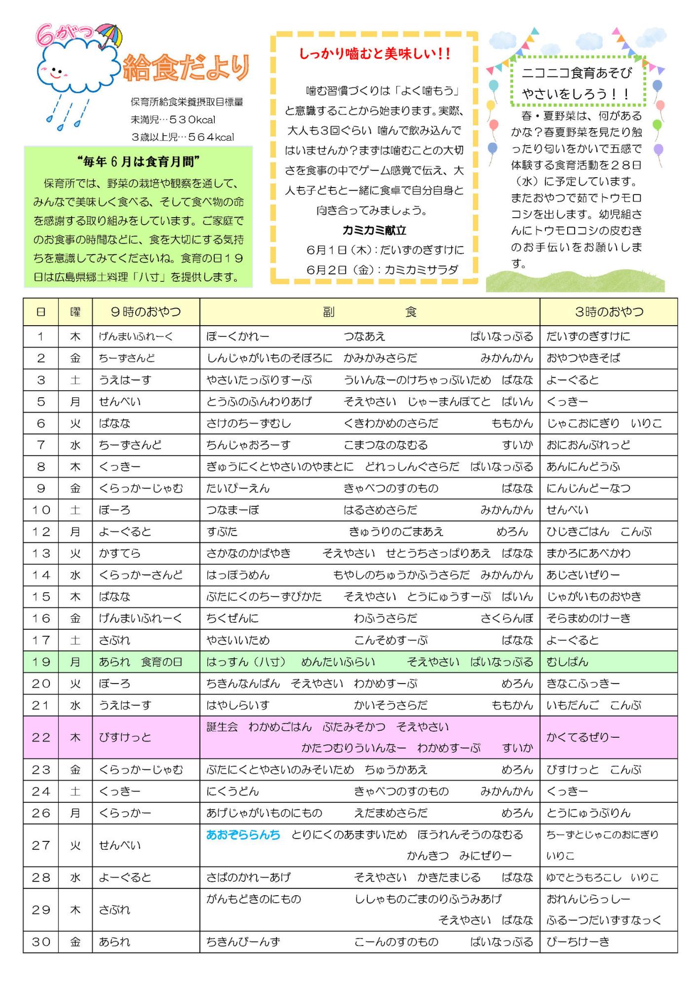 6月の給食だより