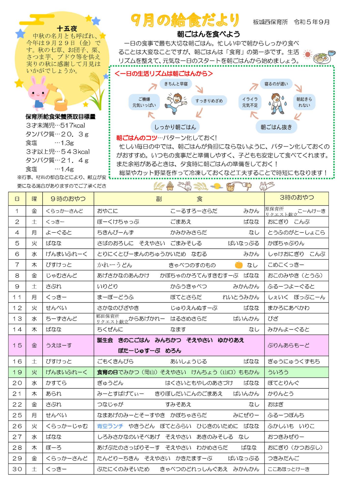 9月の給食だより