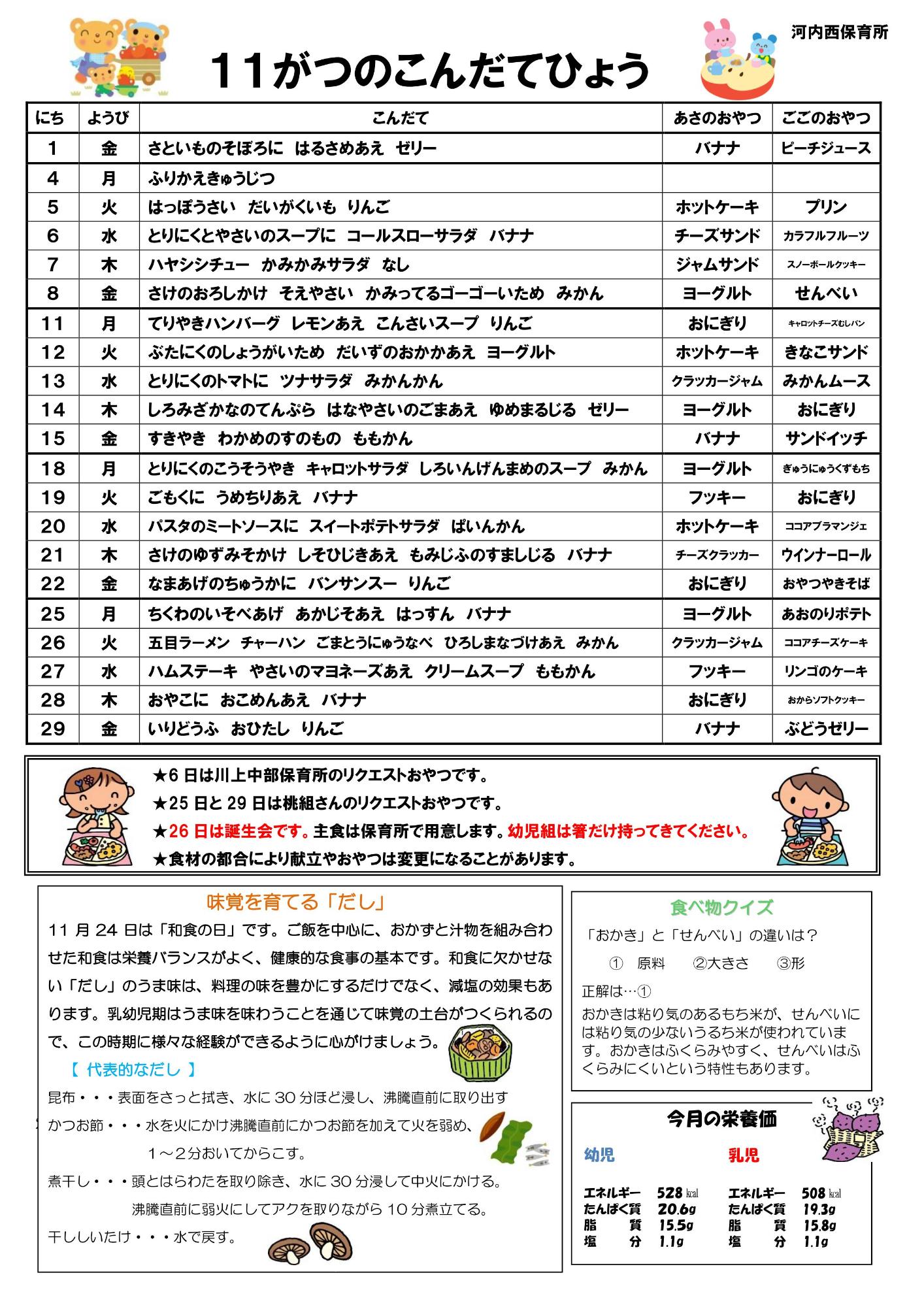 11がつこんだて