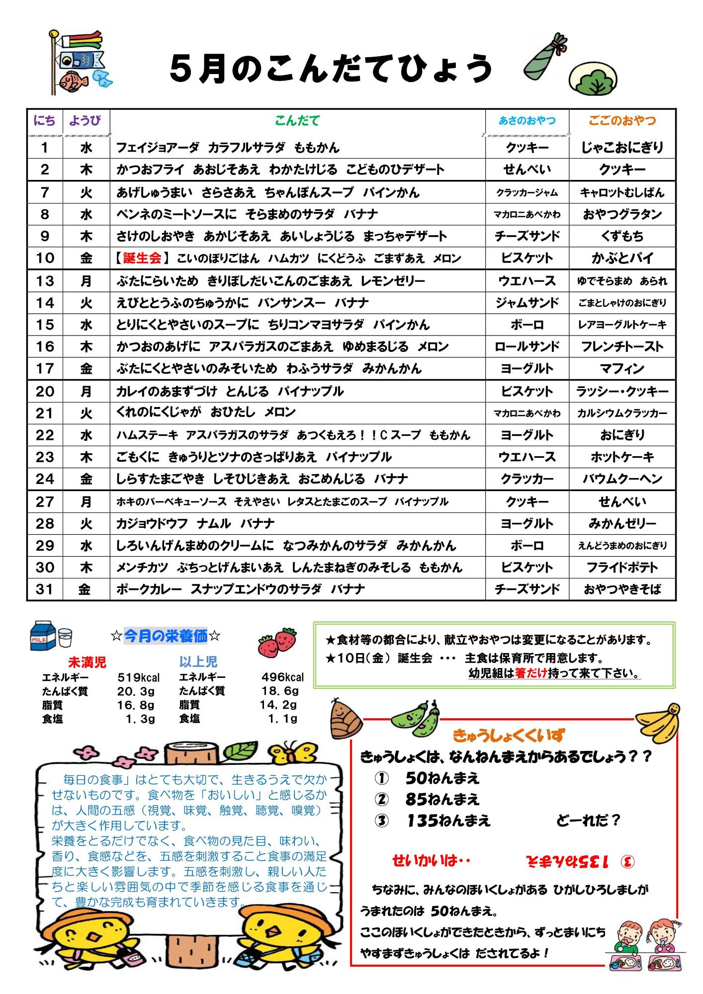 5がつこんだてひょう