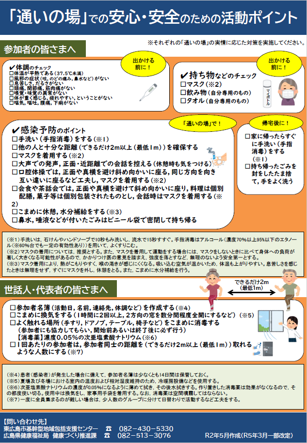 広島県「通いの場」でのコロナウイルス対策チラシ