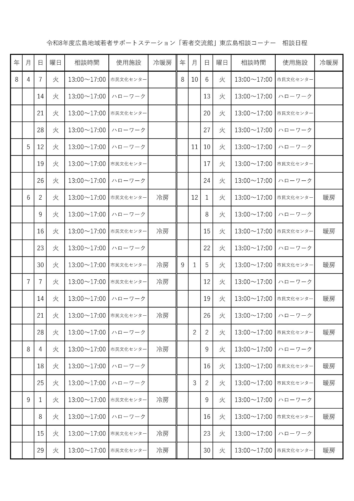 相談コーナースケジュール