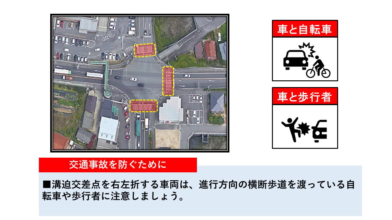 溝迫交差点にかかる右左折時の交通事故防止対策